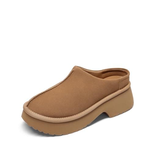 DREAM PAIRS Women's Platform Mules Faux Suede Slip on Memory Foam Non-Slip Lightweight Closed Toe Clogs Slippers Shoes,Size 11,Chestnut,DWUMMU2507 - Image 1