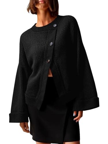Saodimallsu Womens Cardigan Sweaters 2025 Button Down Long Sleeve Knit Outerwear Oversized Fashion Chunky Open Front Coats Black - Image 1