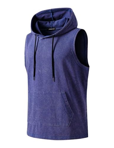 JMIERR Mens 2026 Vintage Washed Sleeveless Hoodie Tank Top Cotton Muscle Workout Gym Streetwear Shirt Blue - Thumbnail 5