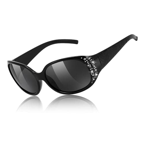 FEISEDY Women's Polarized Sunglasses Wrap Around Rhinestone Design Fashion Sunnies UV400 Protection B1091 Black/Grey - Image 1