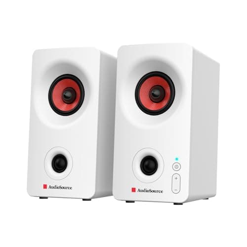 Audiosource Desktop PC Speakers with Bluetooth 5.3, USB-C Plug & Play, 2.0 Stereo Computer Speakers with Dual 2" Drivers, AUX Input, LED Indicator, Compact Design for PC, Laptop & Home Office (White)
