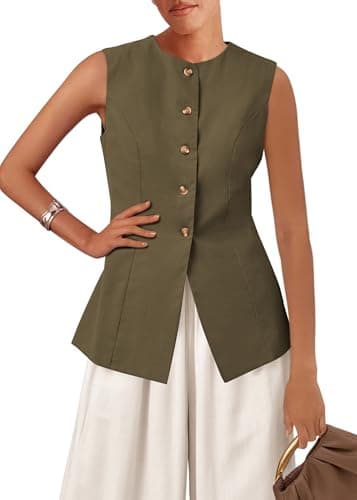 KIRUNDO Vest Tops for Women Trendy Dressy Business Casual Outfits 2026 Summer Sleeveless Fitted Blazer Work Suit Waistcoat(Army Green, XX-Large) - Image 1