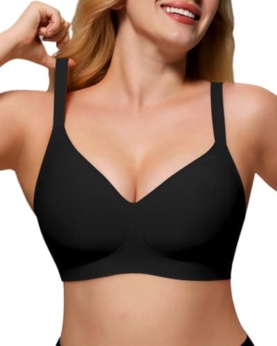 As Fairy Wireless Push Up Comfort Bra for Women with Soft Support Seamless Stretch Full Coverage Everyday Bras Black 34D - Image 1