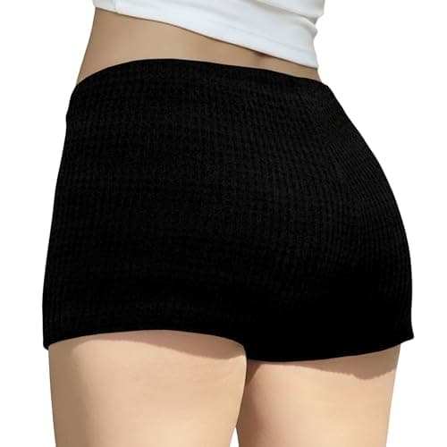 IWOLLENCE Women's Comfy Trendy Mini Shorts Crochet Low Waist Micro Shorts Sexy Club Bottoms Lounge Sleep Short Pants Black, L - Thumbnail 4
