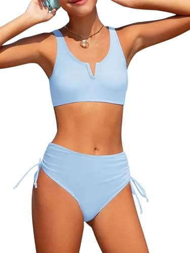 AMAWMW Girls Swimsuits Bikini Set Kids Cutout Bathing Suit Two Piece Girls' Swimwear 7-16 Years, Blue, 9-10 Years - Image 1