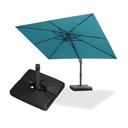 PURPLE LEAF 9' × 11.5' Patio Cantilever Umbrella with Base Outdoor Rectangle Adjustable Offset Umbrellas with 360-degree Rotation and 8 Heavy Duty Metal Ribs for Garden Deck Pool Turquoise Blue