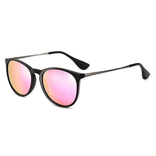 SUNGAIT Premium Vintage Round Sunglasses for Women Men Classic Retro Trendy Style (Polarized Sakura Pink Lens/Black Frame (Glossy Finish) 1567PGLHKYHF - Image 1