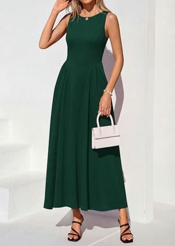KIRUNDO Wedding Guest Dresses for Women 2026 Summer Semi Formal Work Sleeveless Elegant Boat Neck Flowy A Line Maxi Dress(Dark Green, XX-Large) - Thumbnail 5