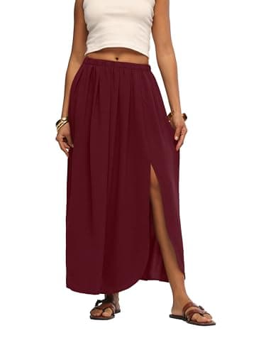 HiMONE Womens Elegant Maxi Skirt High Waisted Pleated Flowy Skirt with Side Slit for Church Office 2026 Wine Red - Image 1