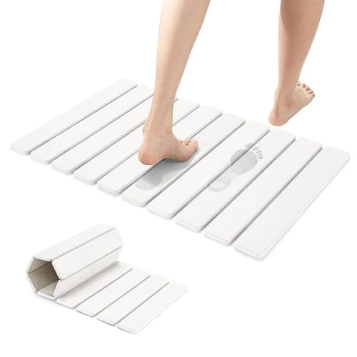 Osumlee Large Foldable Stone Bath Mat,Diatomaceous Earth with Non-Slip and Super Absorbent, Dry Mat with Quick Dry for Bathroom,Easy to Clean（23.6" Lx15.35 W,White） - Image 1