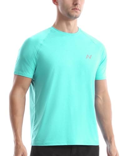 isnowood UPF 50+ Swim Shirts for Men, Sun Protection Short Sleeve Rash Guard Mens Quick Dry Surf Athletic Beach Shirt Mint Green - Image 1