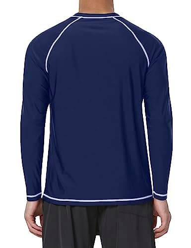 Mens Rash Guard UPF 50+ Swim Shirts UV Sun Protection T-Shirt Quick Dry Long Sleeve Beach Shirts for Fishing, Navy, 2XL - Thumbnail 2