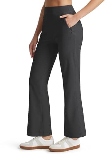 Libin Women's 7/8 Bootcut Casual Travel Pants Ankle Dress Slacks Stretchy Golf Athletic Workout Yoga Pants with Zipper Pockets, Dark Gray S - Image 1