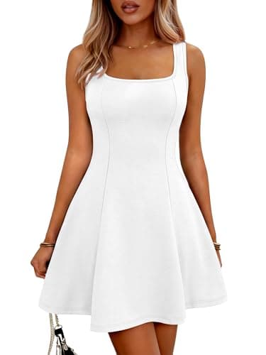 ANRABESS Women Summer Sleeveless Square Neck Cocktail Dress 2026 A-Line Casual Formal Beach Vacation Party Mini Dress White X-Large - Image 1