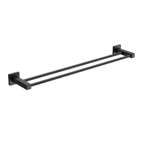 FORIOUS Black Double Towel Bar 24 Inch, Double Towel Racks for Bathroom Wall, Heavy Duty SUS304 Stainless Steel Square Dual Towel Bar Wall Mount, Matte Black - Image 1