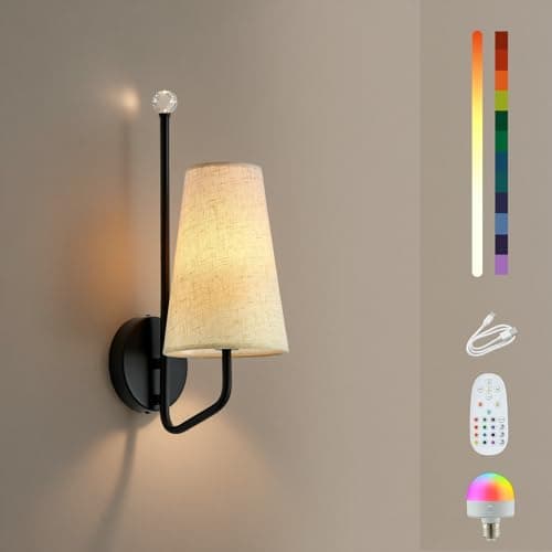 MHSNL Battery Operated Wall Sconces,Rechargeable Wall Lights with 12 Colors Remote Dimmable Cordless Battery Sconce Indoor Wall Lamps for Bedroom Living Room Bedside Hallway Stairs Black 1 Pack - Image 1