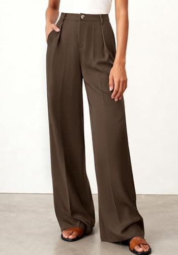 BTFBM Wide Leg Pants Woman 2026 High Waisted Button Business Casual Dressy Trousers Office Work Palazzo Pants Pockets(Brown, XX-Large) - Thumbnail 3
