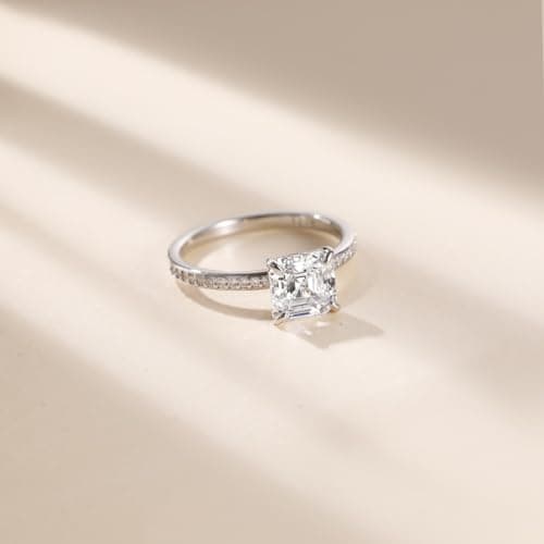 EAMTI 2CT Asscher Cut Engagement Rings for Women Cubic Zirconia CZ 925 Sterling Silver Wedding Rings for Her Solitaire Promise Wedding Bands Size 5 - Thumbnail 2