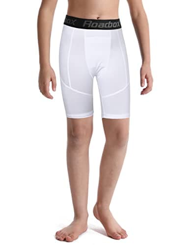 Roadbox Youth Boys Compression Shorts - Performance Athletic Base Layers Spandex Compression Underwear Sports Shorts White - Thumbnail 2
