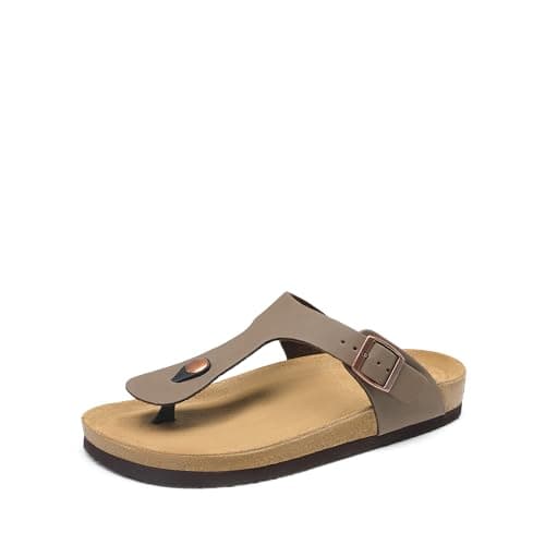 DREAM PAIRS Arch Support Thong Sandals for Women Casual Leather Flip Flops Dressy Slides with Soft Cork Footbed Adjustable Strap for Summer Beach Vacation,Size 6.5,Brown,DWUMFF2501 - Image 1