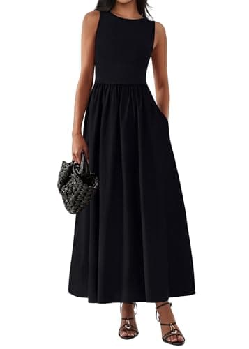 KIRUNDO Summe Sleeveless Maxi Dresses for Women 2026 Spring Wedding Guest A Line Tank Elegant Flowy Beach Long Sundress(Black, Medium) - Image 1