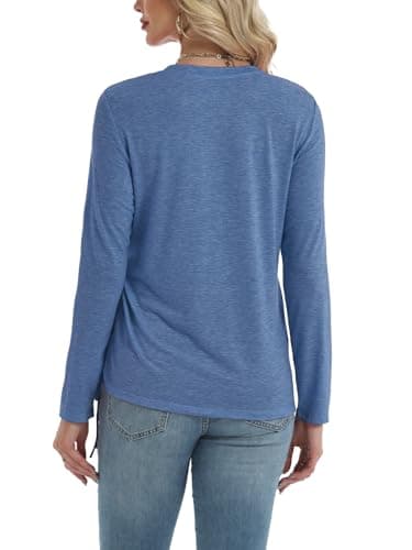 AIZHINENG Womens Long Sleeve Shirts Crewneck Tops Casual Fall Spring Trendy T-Shirts Outfits Clothes 2025 Blue - Thumbnail 5