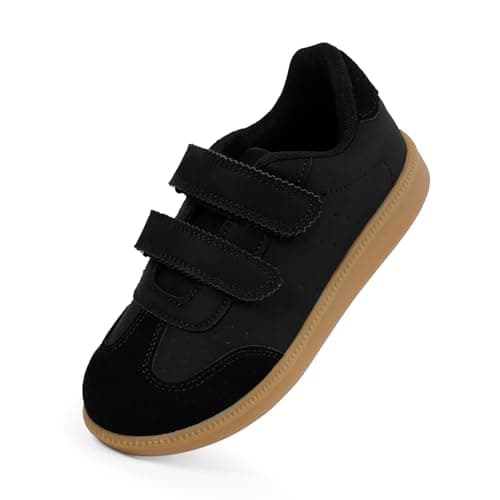 QIY Black Boys Sneakers Toddler Boys Sneakers Walking Shoes Soft Tennis Sports Kids Shoes with Dual Hook and Loops - Image 1