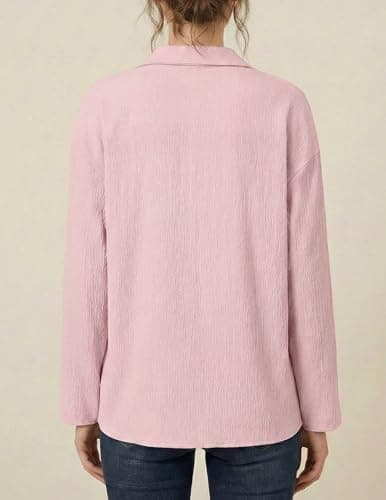 GAMISS Button Down Shirt for Women Long Sleeve Shirts Collared Casual Blouses Tops with Pocket Pink, XL - Thumbnail 4