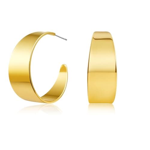 Eyeshock Chunky Gold Hoops Hypoallergenic Thick Statement Earrings for Women 18K Gold Plated Wide Hoop Earrings - Image 1
