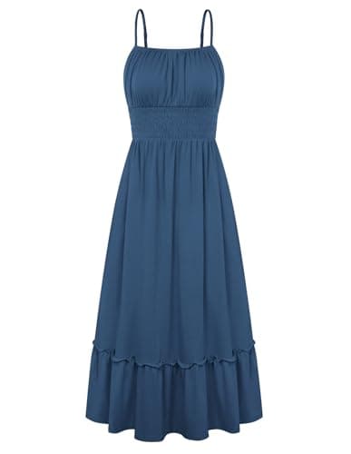 GRACE KARIN Womens Dress Summer Casual Smocked Maxi Dress Sleeveless Ruffle Hem Sundress Long Cami Dresses with Pockets Blue L - Image 1