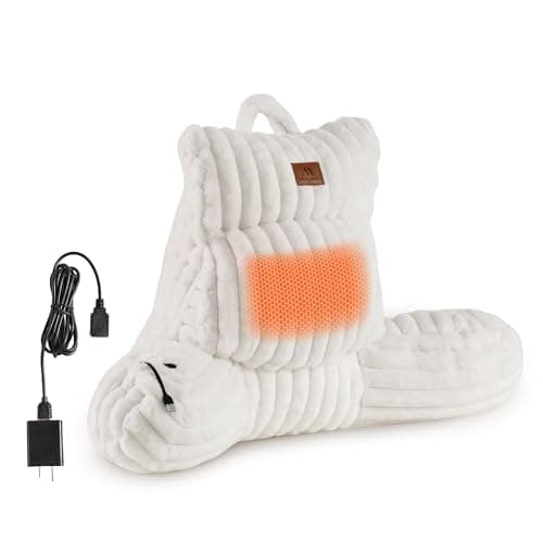 Amélie Home Heated Faux Fur Reading Pillow with Pocket - 3-Temperature Backrest for Sitting in Bed, USB-Powered(No Power Bank Included) Warming (113°F-131°F), 3H Auto Shutoff, Ivory, 18 Inches - Image 1
