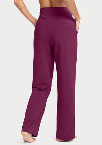 Soothfeel Womens Cotton Sweatpants Sweat Pants Lounge Open Bottom High Waisted Yoga Casual Pants for Women with Pockets, Rose, XS - Thumbnail 2