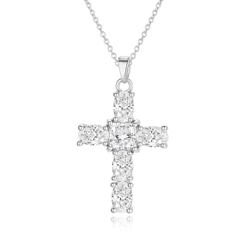 Solistra Cross Necklace for Women, Silver Plated Cubic Zirconia Cross Pendant Necklace, Trendy Christian Gifts for Baptism First Communion Christmas - Image 1