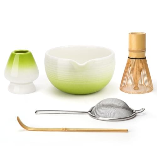Joiish Matcha Whisk Set, Gradient Matcha Kit, Ceramic Bowl with Spout (18oz), Bamboo Whisk, Stainless Sifter, Scoop & Chasen Holder, 5-PC Complete Macha Tea Ceremony Tools Gift (Green-White) - Image 1