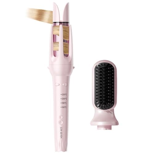 ZZR SEVEN 2 in 1 Automatic Curling Iron with 1.25 Barrel, Straightening Comb, 2 in 1 Hair Curler Tools, Rotating Curling Iron with 4 Temp, 10S Fast Heating, Dual Voltage (Pink, 2 in 1) - Image 1