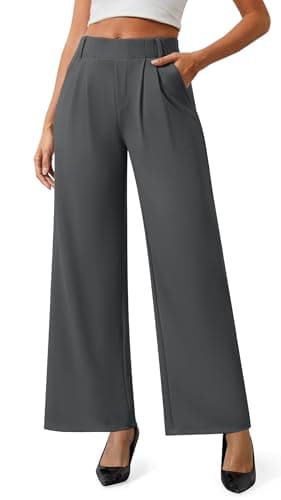 AVAMO Womens Dress Pants Wide Leg Pull On Stretchy Work Pants for Women with Pockets High Elastic Waist Office Business Dark Grey - Image 1