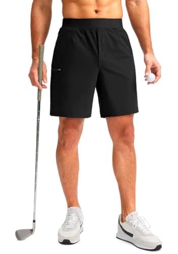 Viodia Men's 7" Golf Shorts with 5 Pockets Elastic Waist Dry Fit Stretch Lightweight Shorts for Men Hiking Casual Athletic Black - Image 1