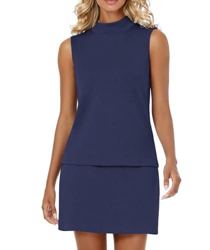 Casly Lamiit 2 Piece Skirt Sets for Women Tennis Outfits Summer Tracksuits Sleeveless Short Skirts with Shorts Matching Sets Women Comfy Beach Clothing Navy Blue M - Thumbnail 2