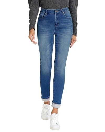 LookbookStore Fleece Lined Jeans for Women High Waisted Winter Skinny Warm Slim Fit Thermal Denim Pants Classic Blue Size Large - Image 1