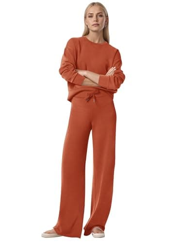 COCOMARTS Womens 2 Piece Lounge Sets Wide Leg Tracksuit Casual Sweatsuits Matching Set 2025 Fall Clothes Trendy Outfits Orange X-Large - Thumbnail 6