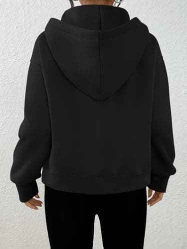 Trendy Queen Womens Zip Up Hoodies Fall Fashion Sweatshirt 2026 Clothes Y2K Cropped Jackets Cute Winter Outfits Black L - Thumbnail 4