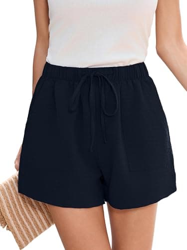 Heymoments Wide Leg Shorts Women Lightweight Dark Blue Medium High Waisted Flowy Dressy Loose Fit Summer Ladies Cute Beach Trousers with Pockets - Image 1