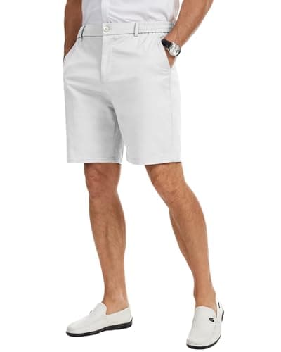 Ntrlv Men's Cotton Stretch Chino Shorts Elastic Waist Drawstring Casual Lightweight Summer Beach Short(M White) - Image 1