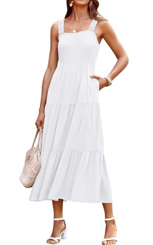 PRETTYGARDEN 2026 Summer Sleeveless Loose Maxi Dress for Women Beach Vacation Flowy Tiered Casual Tank Long Sun Dress (White,X-Large) - Image 1