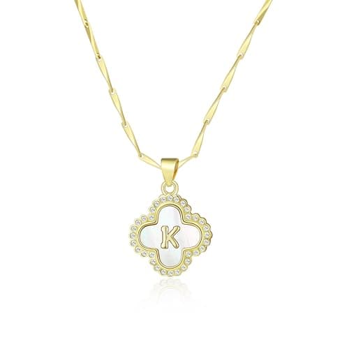 LETFLY Four Leaf Clover Initial Necklaces for Women, 14K Gold Plated Natural Shells Clover Letter Pendant, Alphabets K Necklace Jewelry Gifts for Women - Image 1