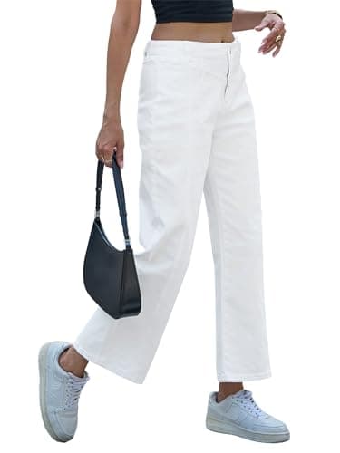 PEIHOT Wide Leg Jeans for Women High Waisted Straight Leg Stretchy Jeans Seamed Paneling Denim Pants Fall White - Thumbnail 6