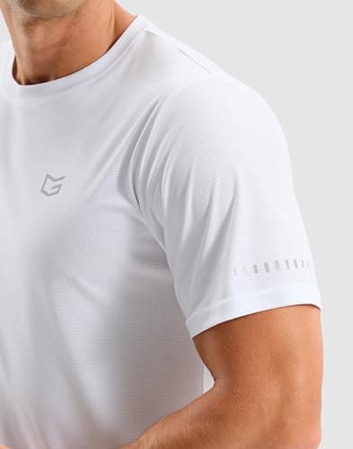 Men's Workout Breathable T-Shirts Dry Fit UPF 50+ Sun Shirts Moisture Wicking Cooling Tee for Athletic, Running, Hiking (White, L) - Thumbnail 5