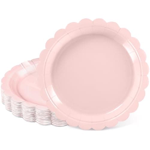 NatNarr 30 Pcs Pink Plates, 7 Inch Pink Valentines Dessert Plates Scalloped Cake Plate Small Birthday Party Plate for Wedding, Bridal Baby Shower - Image 1