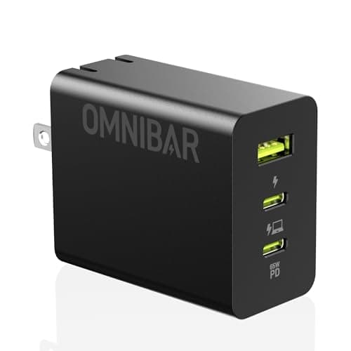 Omnibar 65W USB C Charger Block, 3-Port GaN USB C Wall Charger Power Adapter, iPhone Charger Fast Charging for iPhone 17/16/15/14, Type C Charging Block for MacBook iPad Samsung S25/S24 (Black) - Image 1