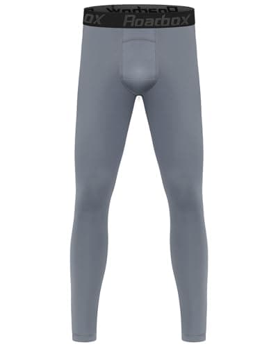 Roadbox Boys Compression Pants Youth Quick Dry Spandex Tights Leggings for Running Football Basketball Silver Gray - Image 1
